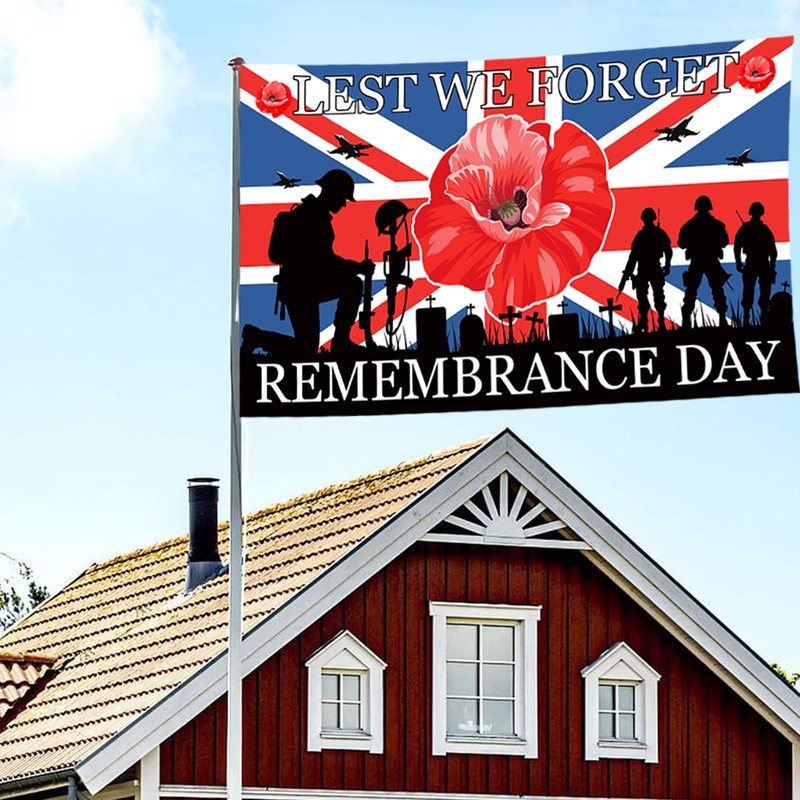 Lest We Forget Flag 5ft x 3ft, Poppy Flags with