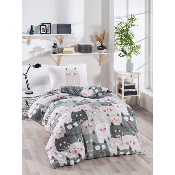 OZINCI Animals Bedding Set Cats Themed Single / Twin Size 1 Duvet Cover 1 Pillow Case Girls Boys Bed Set, Comforter Included (3 Pcs)