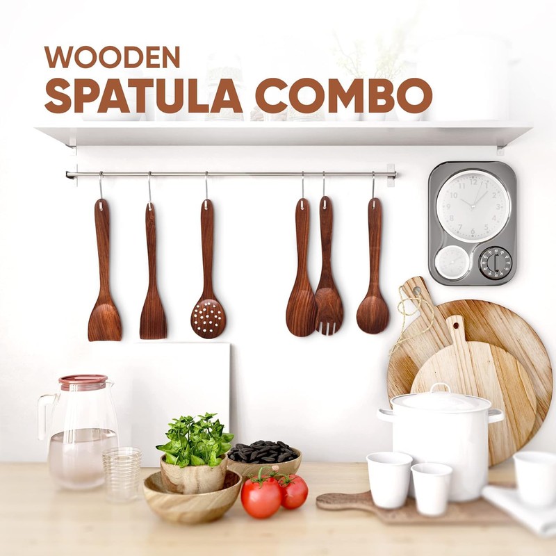 LISTANT Wooden Spatula Spoons Set for Cooking & Serving |