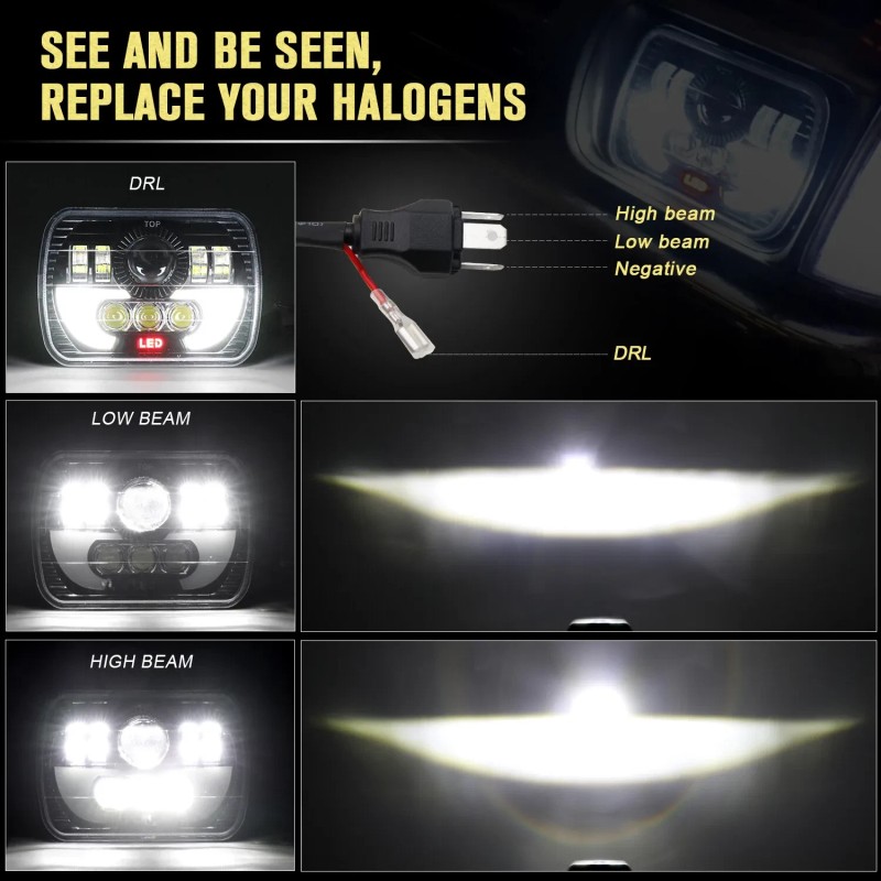Unbranded 7x6 5x7 LED Headlights Hi/Lo DRL Pair For Chevy