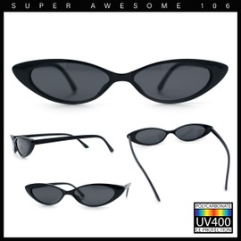 SA106 Womens Narrow Thin Cat Eye Plastic Gothic Retro Sunglasses, [3-pack] All Black, 5 7/8"(150mm) x 1 3/16"(31mm)