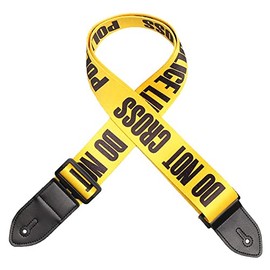 Guitar Strap Acoustic Electric Leather End Police Line Do Not Cross - 100% Polyester with Genuine leather