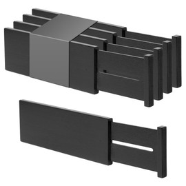 Utoplike Bamboo Dresser Drawer Dividers, 4'' High Adjustable Drawer Organizers for Clothing, Spring Loaded, Works in Kitchen, Bathroom, Bedroom, Desk, 4 PCS, Black