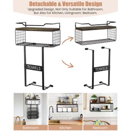 Towel Racks for Bathroom Wall Mounted - Bath Wall Towel Holder Set Above Toilet Storage, Rolled Towel Shelf Organizer for Small Bathroom Rustic Brown, Wood Vertical Towel Rack for Bathroom Wall Decor