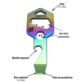 Lunamax Mighty Key-TITANIUM 8 in 1 Multi-Tool for Keychain- Strong, Lightweight, All- in-One Bottle Opener, Flathead Screwdriver, Wrench, Box Cutter, and Hex Driver (Black)