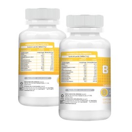 2 Pack Complejo B Vegano B Complex, Vitaminas B1, B2, B3, B5, B6, B7, B9, B12-60 Tabletas de 700mg para Energía y Apoyo Nervioso