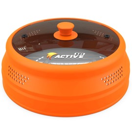 Ezy Active Collapsible Microwave Cover for Food - Silicone and Glass Splatter Guard Lid for 6-12 inch Plates & Bowls, Dishwasher Safe, Heat Resistant, BPA-Free, Orange