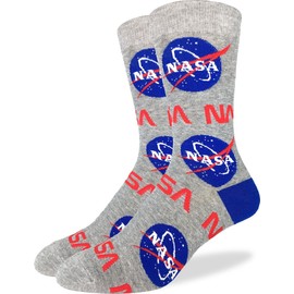 Good Luck Sock Men's NASA Socks, Gray, Adult, Shoe Size 7-12