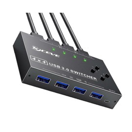 USB 3.0 Switch 4 Computers, 4 Port USB Switch for 4 Computers Share 4 USB Devices for Keyboard Mouse Printer, Wired Remote and 4 Cables Included