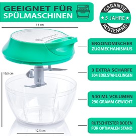 freegreen® GERMANY Gemüseschneider 540 ml Multi-Zerkleinerer I Zwiebelschneider I Universalzerkleinerer I Multischneider I Ideal für Obst & Gemüse I Zwiebeln I Knoblauch I Tomaten I Nüsse
