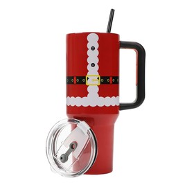 Bioworld Santa Suit Red 40 Oz Stainless Steel Tumbler WIth Handle & Reusable Straw