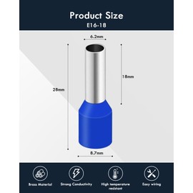Gorffy Pack of 110 Wire End Ferrules 16 mm2, Wire End Ferrules Set 16 mm2 x 18 mm, Blue Insulated Wire End Ferrules Set for Wire Connection