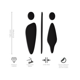 3DP Signs - As Relief Symbols for Bathroom 15 cm - Toilet Set WCE Fluid - Men Women Toilet Stickers (1 Man + 1 Woman, Black)