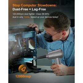 BNKKY 11-in-1 Compressed Air Duster, 3-Gear Adjustable 120000 RPM Electric Air Duster with LED Light, Reusable no Canned Keyboard Cleaner for Office, 9000mAh Cordless Air Duster for Computer/Car