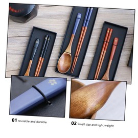 FELTECHELECTR 3 Sets Japanese Style Wooden Spoon Chopsticks Wood Utensils Cutlery Set Salad Woden Spoon Chopsticks Sets Travel Cutlery Set Japanese Chopsticks Suit Wooden Travel Utensils