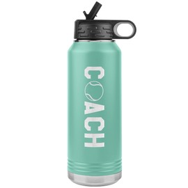 JFWcreations Tennis Coach Water Bottle - 32oz Insulated Engraved Stainless Steel Flip Top With Straw Tennis Coach Gift Teal