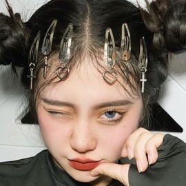 TseenYi Cross Snap Hair Clip Heart Hair Snap Clip Barrette Clip Cross Heart Pendant Hair Clips Silver Metal Hair Clip Crucifixion Bang Clip Side Clip Hair Accessories for Women and Girls Gifts