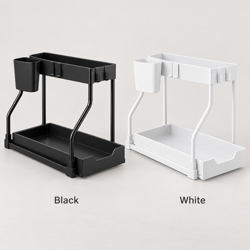 Pull-Out Cabinet Organizer for Kitchen and Bathroom Storage – Black