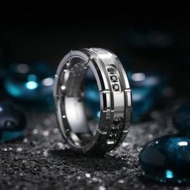 King Will 8mm Mens Tungsten Carbide Wedding Ring Black Cubic Zirconia Inlay Polished Finish 8