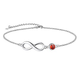 Suplight Women Anklet Crystal Red Ruby July Birthstone Anklets 925 Sterling Silver Infinity Anklet Bracelets for Women