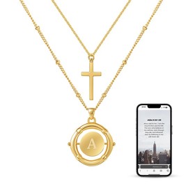 Bible Verse Cross Necklace for Women: Nfc Daily Bible Verse Necklace with Initial Double Layered Silver Gold Cross Necklaces for Women Cross Pendant Necklace Christian Necklace Letter Faith Necklaces