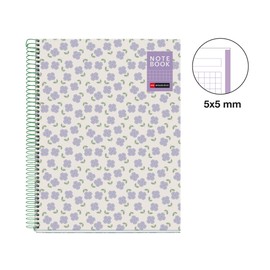 Miquelrius - A4 Notebook 5mm Grid Hardback Laminated Card Notebook 80 Micro Perforated Sheets 90gsm Extra Matte Paper Metal Spiral 4 Notebook Holes