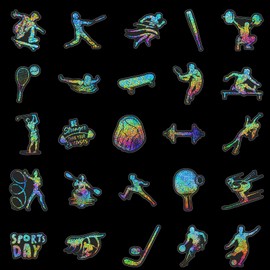 50 PCS Sports Holographic Stickers,DIY Decorative Resin Sticker for Adults Teens Kids,Transparent Laser Stickers for Water Bottle Laptop Scrapbook Journal Notebook (Sports)