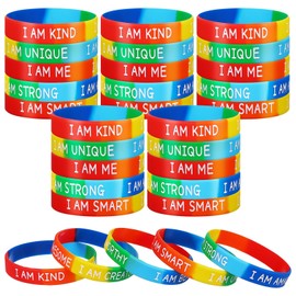30 Pcs Inspirational Wristbands Bulk Motivational Quotes Rubber Bracelets Positive Stretch Affirmation Bracelet Back to School Gift for Students Classroom Prizes Teacher Gift