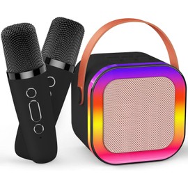 Mini Karaoke Machine for Kids Adults, Portable Bluetooth Speaker with 2 Wireless Mics and LED Light,5 Variable Voice, for Home Party for Adults,Birthday Gift for Girls/Boys Ages 3-12+ Years (Black)