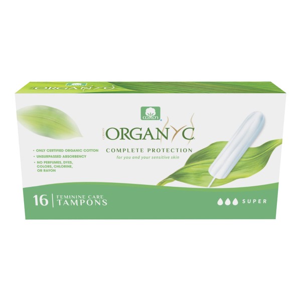 Organyc - 100% Certified Organic Cotton Tampons - No Applicator, Free from Chlorine, Perfumes, Rayon, and Chemicals, 192 Count, Super Flow(Pack of 12)