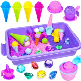 Bbiamsleep Ice Cream Sensory Bin, 61 Pcs Ice Cream Sensory Bin Fillers with 11 Mould 9 Tools for Home Decor
