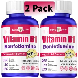 NuvitaGarden Vitamin B1 (Thiamin) 500 mg, 240 Caps - Energy Metabolism, Healthy Nervous