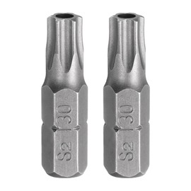 HARFINGTON 2pcs T30 Torx Screwdriver Bit 1/4" Hex Shank 25mm/1" Length S2 Steel Star 6 Point Head Hex Security Screw Driver Bits with Hole for Impact Electric Screw Driver Power Tools, Grey