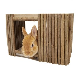 Large Wooden Rabbit Nest Bunny House and Hideouts Small Animal Play Hideaway Hut for Indoor Adult Rabbit Guinea Pig Chinchilla Habitat (Rectangle)