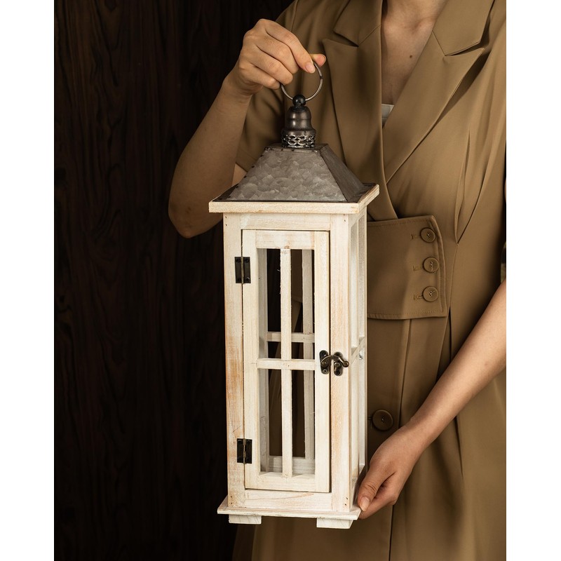 TIMRIS Large Rustic Wooden Decorative Lantern Set of 2, Modern