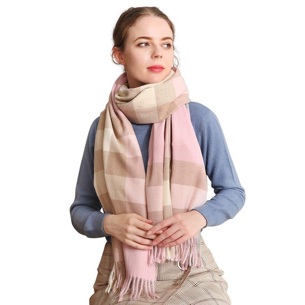 LumiSyne Winter Premium Plaid Cashmere Scarf With Tassel For Women