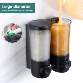 Shower Soap Dispenser Wall Mounted Shampoo Conditioner Body Wash Dispenser No Drill Shower Dispenser 2 Chamber with Upgrade Pump Head Bathroom Soap Dispenser Set 450ml/Each Bottle Black