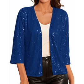GRACE KARIN Women's Business Casual Cropped Sequin Cardigan Open 3/4 Sleeve Short Lightweight Jacket Coat Cardigan Cardigan, cobalt blue