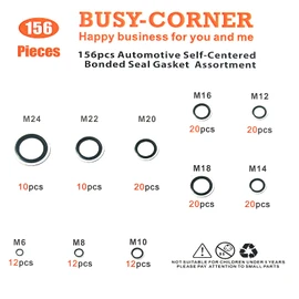 156 Pieces Bonded Seal Dowty Washer,Automotive Self-Centred Dowty Seal Gasket Assortment,10 Metric Sizes,from M6 to M24 (Metric)