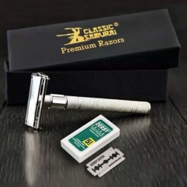 CS LONG HANDLE DOUBLE EDGE BUTTERFLY OPENING SAFETY RAZOR FOR MEN + 5 SHAVING BLADE