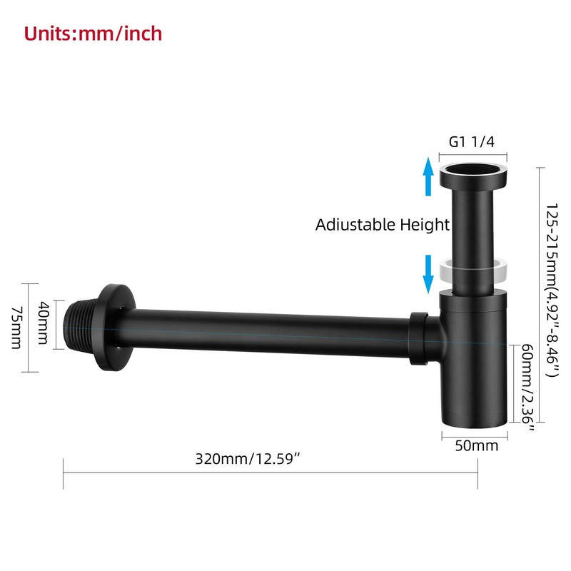 Bathroom Sink Stopper P-Trap Complete Set Adjustable 1-1/4 Sink Drain