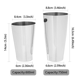 Boston Shaker 750 ml 600 ml, Anfly Cocktail Shaker Jigger with Internal Measuring Lines, Tin on Tin, Stainless Steel Cocktail Set, Cocktail Measuring Cup 60 ml, 30 ml, Cocktail Mixing Set, Cocktail