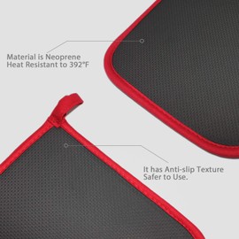 YEKOO Cotton and Neoprene Oven Pot Holder with Pocket 8"x8.5" Dual-Function Hot Pad Set for Finger Hand Wrist Protection Heat Resistant to 428°F Red