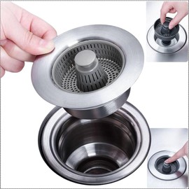 QUALIALL Premium 3 in 1 Stainless Steel Kitchen Sink Strainer and Stopper for DEEP Drainage Holes, Fast Deep Basket, Fast, no Mistake Triggering. Prevents Clogging and Isolates Odors