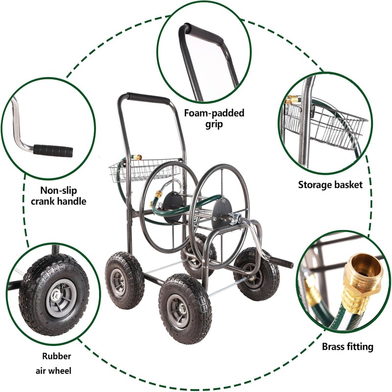 Garden Hose Reel Cart，Equipped with 10-inch air tire wheel,humanized crank