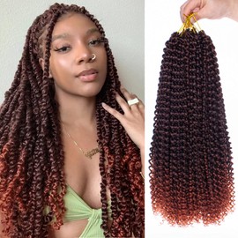Xtrend 18 Inch 2 Packs Ombre Passion Twist Hair Water Wave Crochet Hair For Black Women Curly Braiding Hair Synthetic Hair Extension(16Strands/Pack,T350#)
