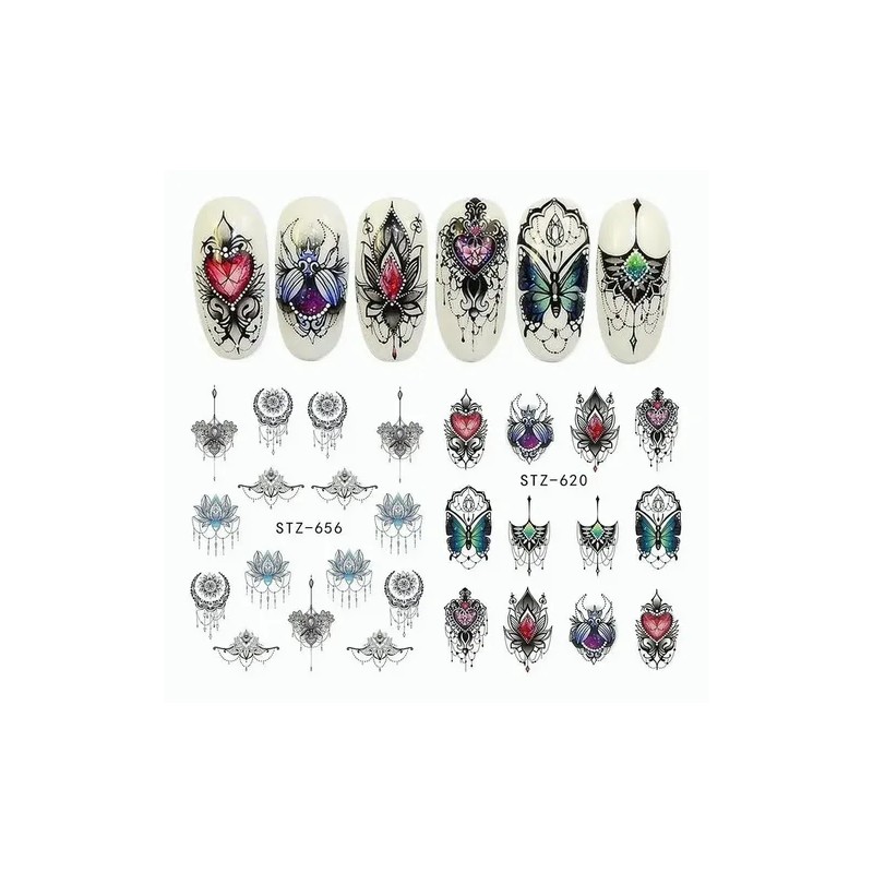 Stiker Uñas 40 Uds Mariposas, Geometría, Plumas, Plantas Etc