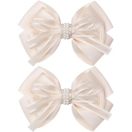 ZOLYCO 4.5-Inch Hair Bows Alligator Clips Delicate Pearl Hair Accessories for Girls, Toddler, Kids and Women Daily Dress Up Birthday Wedding Christmas Occasions- Set of 2