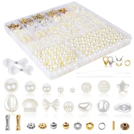 White Beads Set, Beads for Threading, Adults, Beads for Bracelets 4/6/8/10/12 mm, Faux Pearl Beads Set with Hole for Jewellery Making, Necklaces, Earrings, Crafts