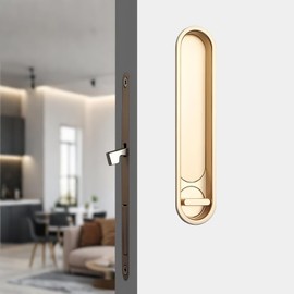 TSOEORET Pocket Door Lock and Pull, Recessed Sliding Door Handle, 6 Inch Invisible Door Lock, Hidden Edge Pull, No Key, for Bedroom, Kitchen (Gold)